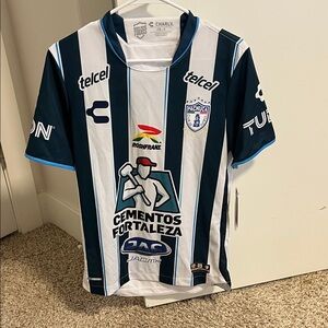 Pachuca Men's Blue and White Pachuca Short Sleeve Tee